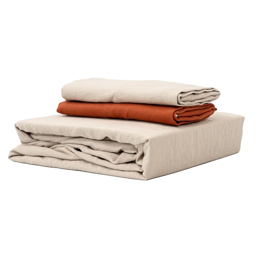 100% French flax linen fitted bedsheet set Linen fitted bedsheet set- Kapas Living Singapore