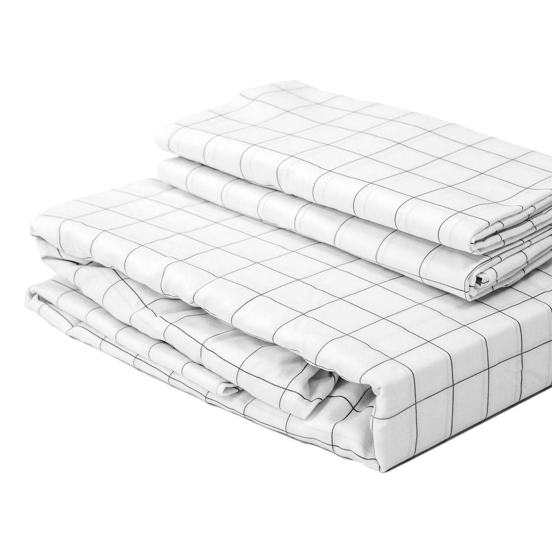Extra-long staple cotton fitted bedsheet set Chequered white