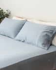 TENCEL™ fitted bedsheet set with pillowcases oatmeal french blue