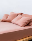 TENCEL™ fitted bedsheet set with pillowcases terracotta coral