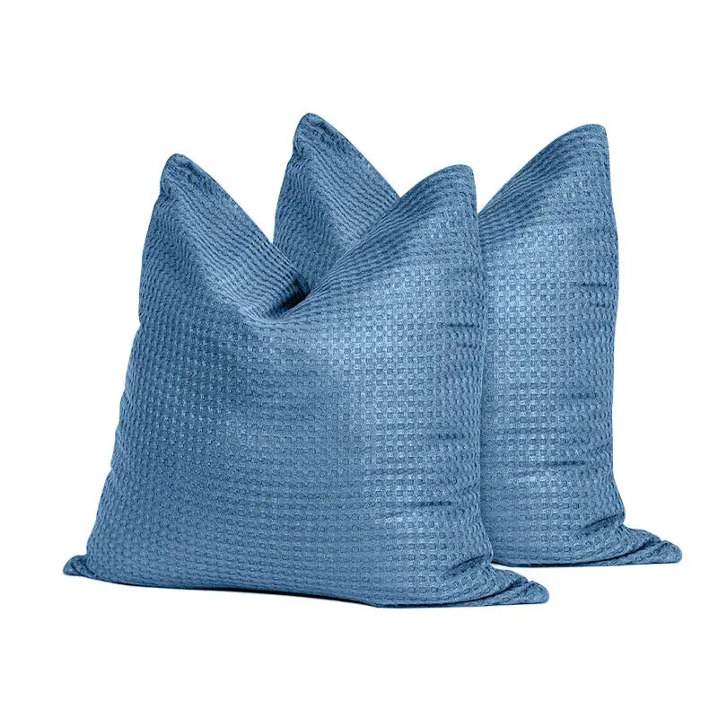 Bamboo waffle throw cushions/pillows (insert + cover) azure