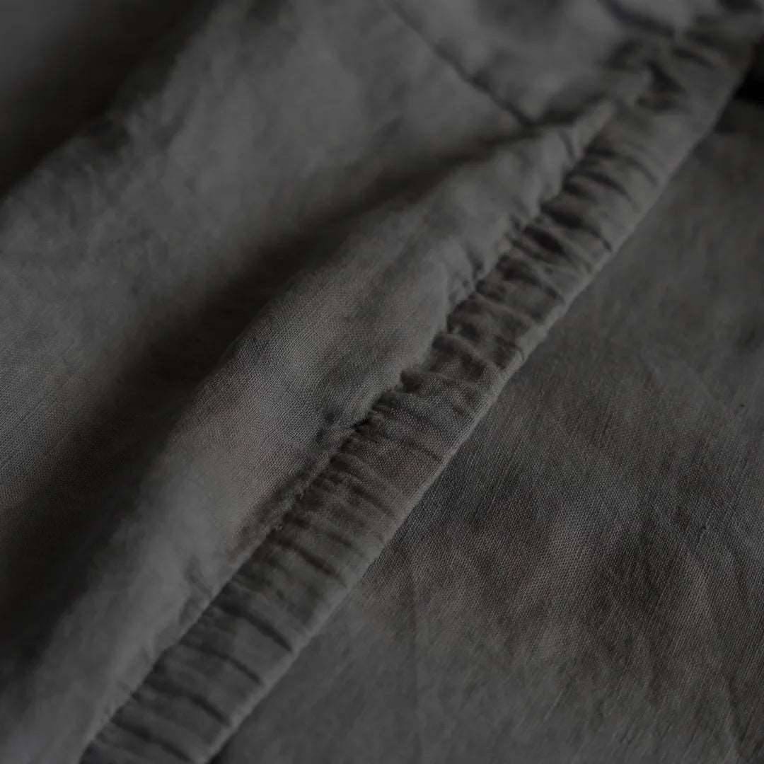 Dark grey french linen bedsheet thick garter