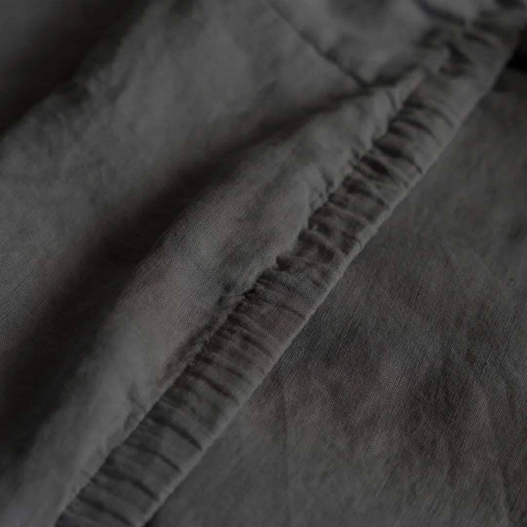 Dark grey french linen bedsheet thick garter
