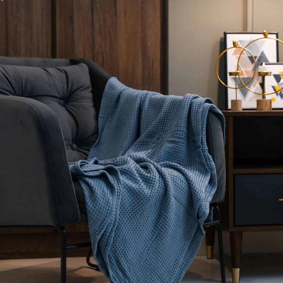Experience the softness of the 100 Bamboo Waffle Blanket, the best cooling blanket for tropical weather in Singapore, designed for ultimate breathability and airflow.