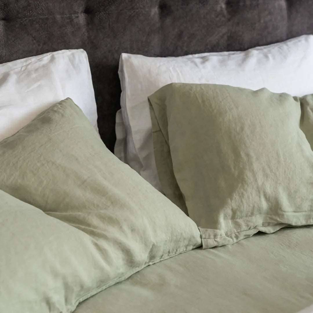 100% French flax linen pillowcase (x2) sage green