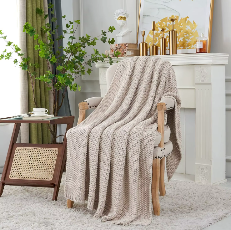 (New Arrival) 100% Cotton Knitted Blanket