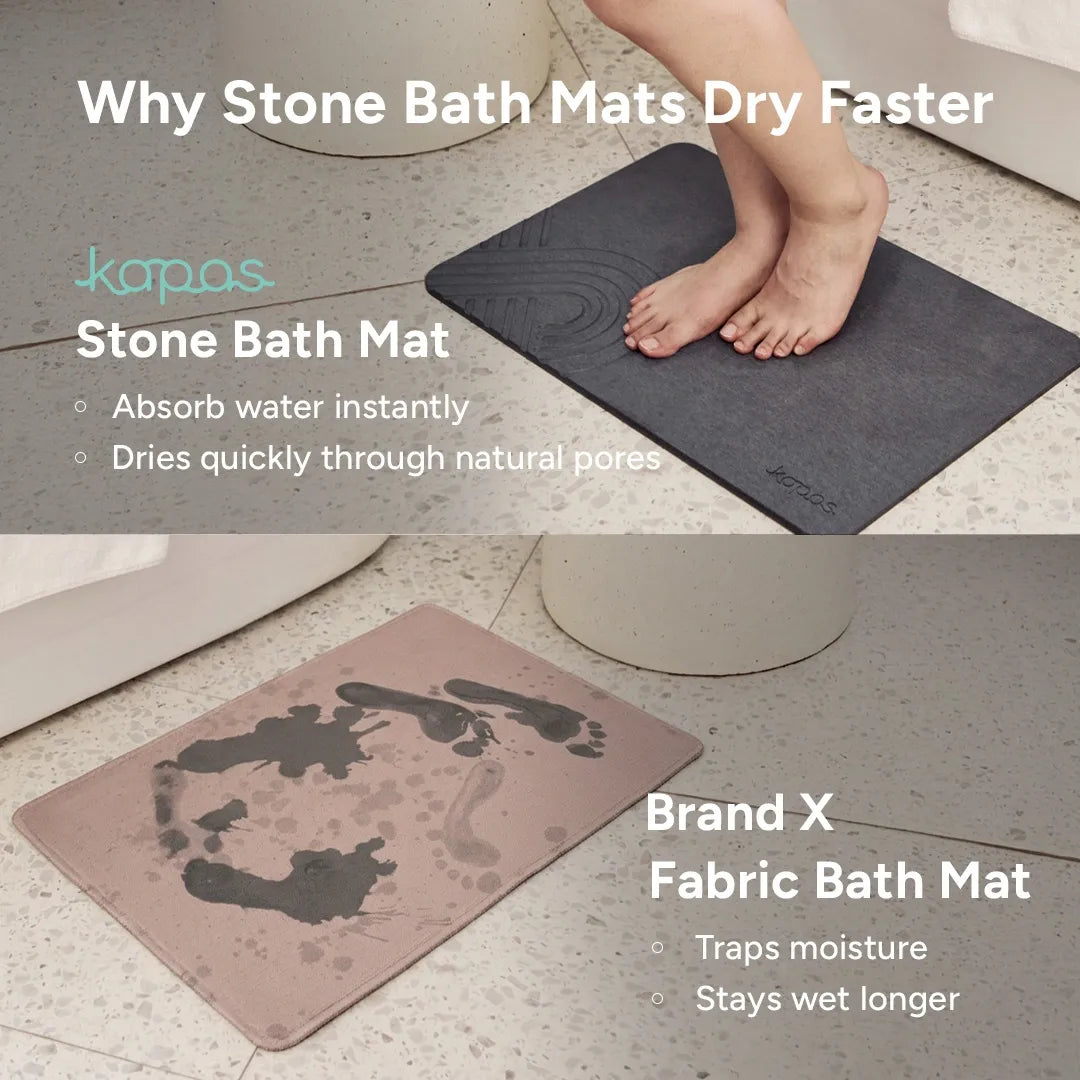 Comparison graphic for Kapas Stone Diatomite Bath Mat