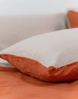 100% French flax linen fitted bedsheet set taupe terracotta