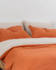 100% French flax linen duvet cover set- Burnt orange/Taupe