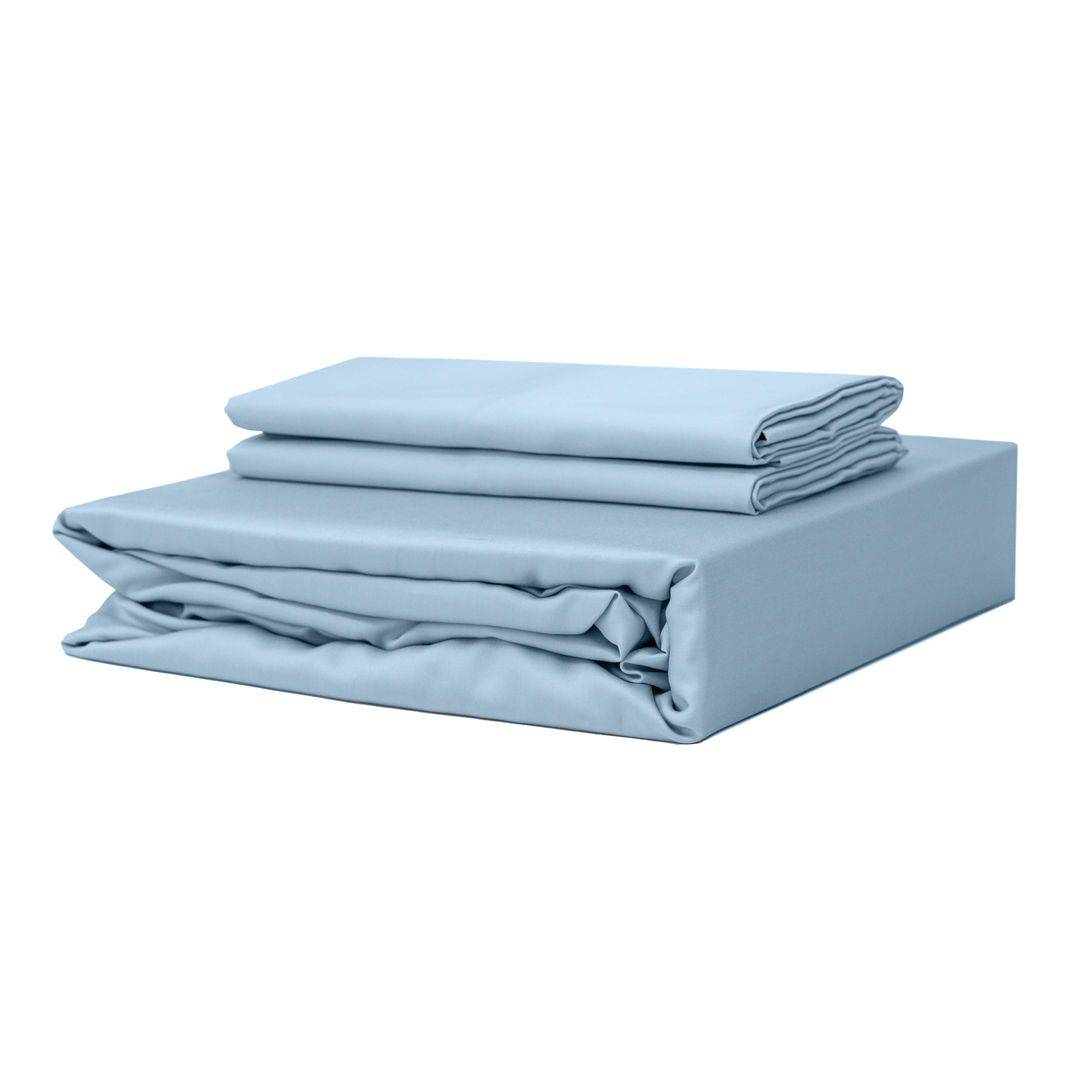 TENCEL™ fitted bedsheet set with pillowcases oatmeal french blue