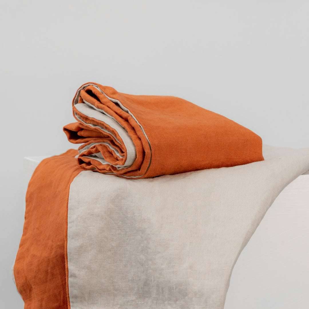 100% French flax linen pillowcase (x2) burnt orange taupe