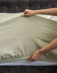Sage-Green-Bedsheet-Set - french linen v1 with thick garters for high mattresses