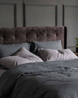 dark grey french linen pillowcases and bedsheets set with duvet cover