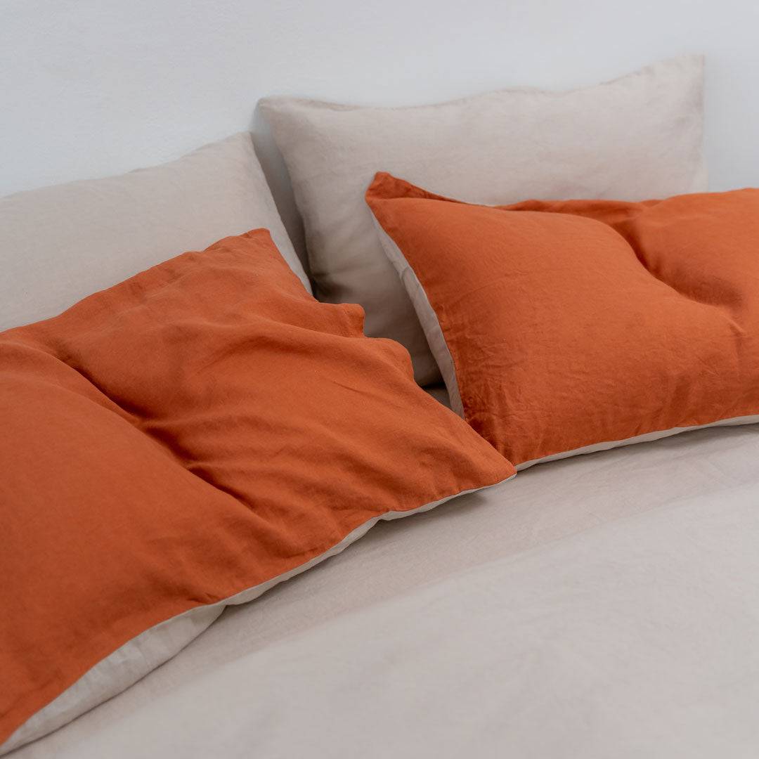100% French flax linen pillowcase (x2) burnt orange taupe